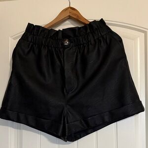 Topshop Black High-Waist Faux Leather Shorts